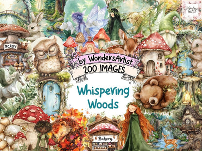Whispering Woods Watercolor Clipart Enchanted Woods - Wonders Artist