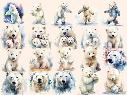 White Bears Watercolor Clipart arctic animals png - Wonders Artist