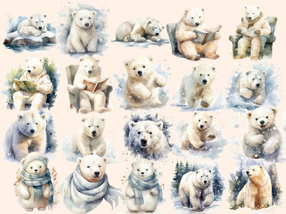 White Bears Watercolor Clipart arctic animals png - Wonders Artist