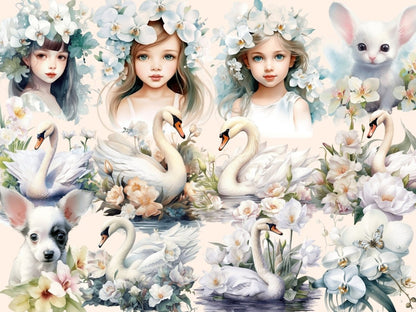 White Orchids Watercolor Clipart floral png - Wonders Artist