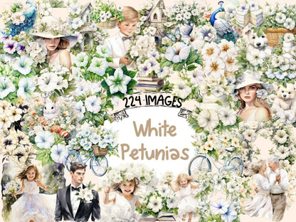 White Petunias Watercolor Clipart petunia clipart - Wonders Artist