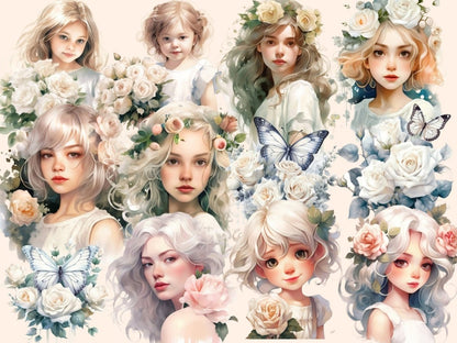 White Roses Watercolor Clipart boho rose clipart - Wonders Artist