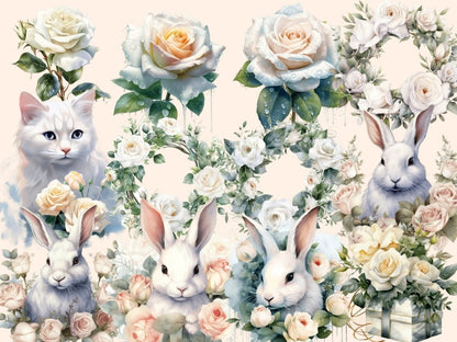 White Roses Watercolor Clipart boho rose clipart - Wonders Artist