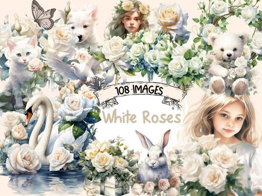 White Roses Watercolor Clipart boho rose clipart - Wonders Artist