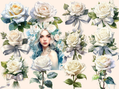 White Roses Watercolor Clipart boho rose clipart - Wonders Artist