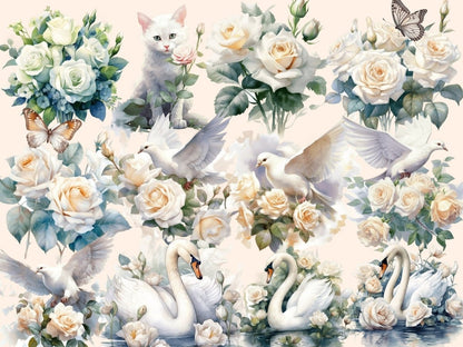 White Roses Watercolor Clipart boho rose clipart - Wonders Artist