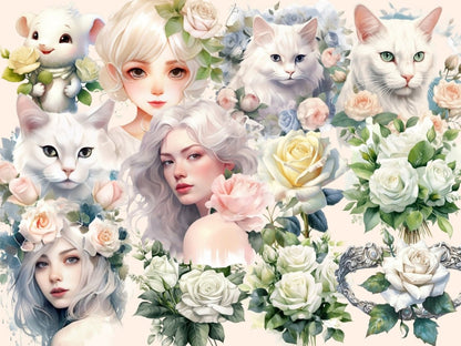 White Roses Watercolor Clipart boho rose clipart - Wonders Artist