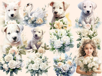 White Roses Watercolor Clipart boho rose clipart - Wonders Artist