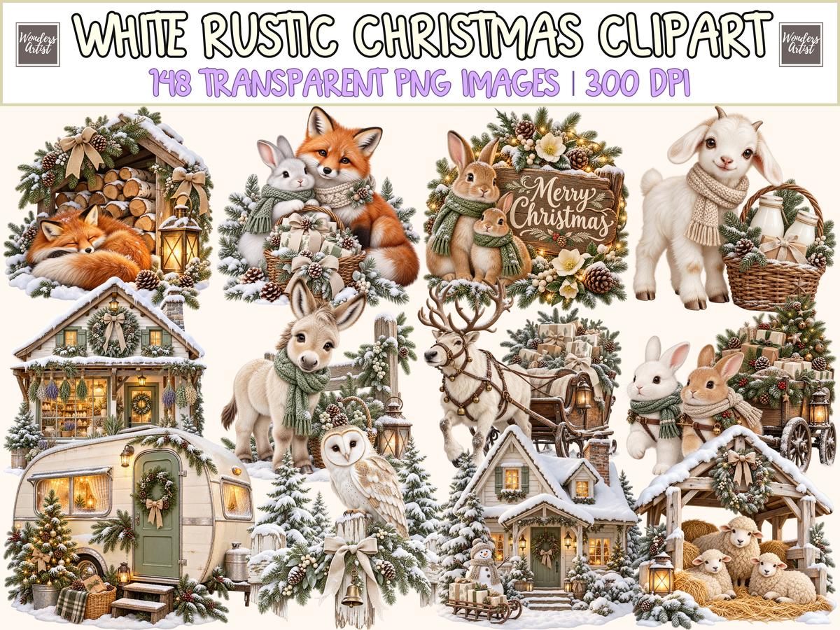 White Rustic Christmas Clipart — cover