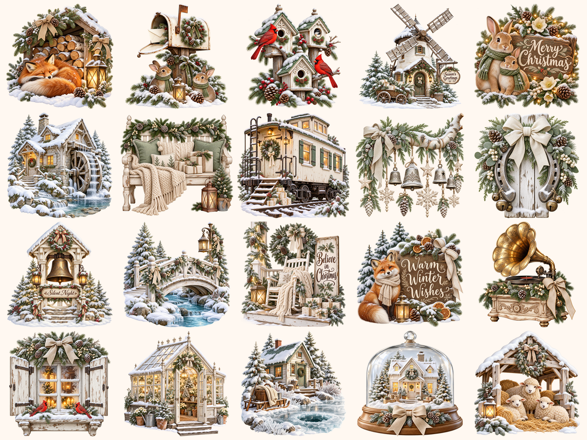 White Rustic Christmas Clipart — preview grid 1