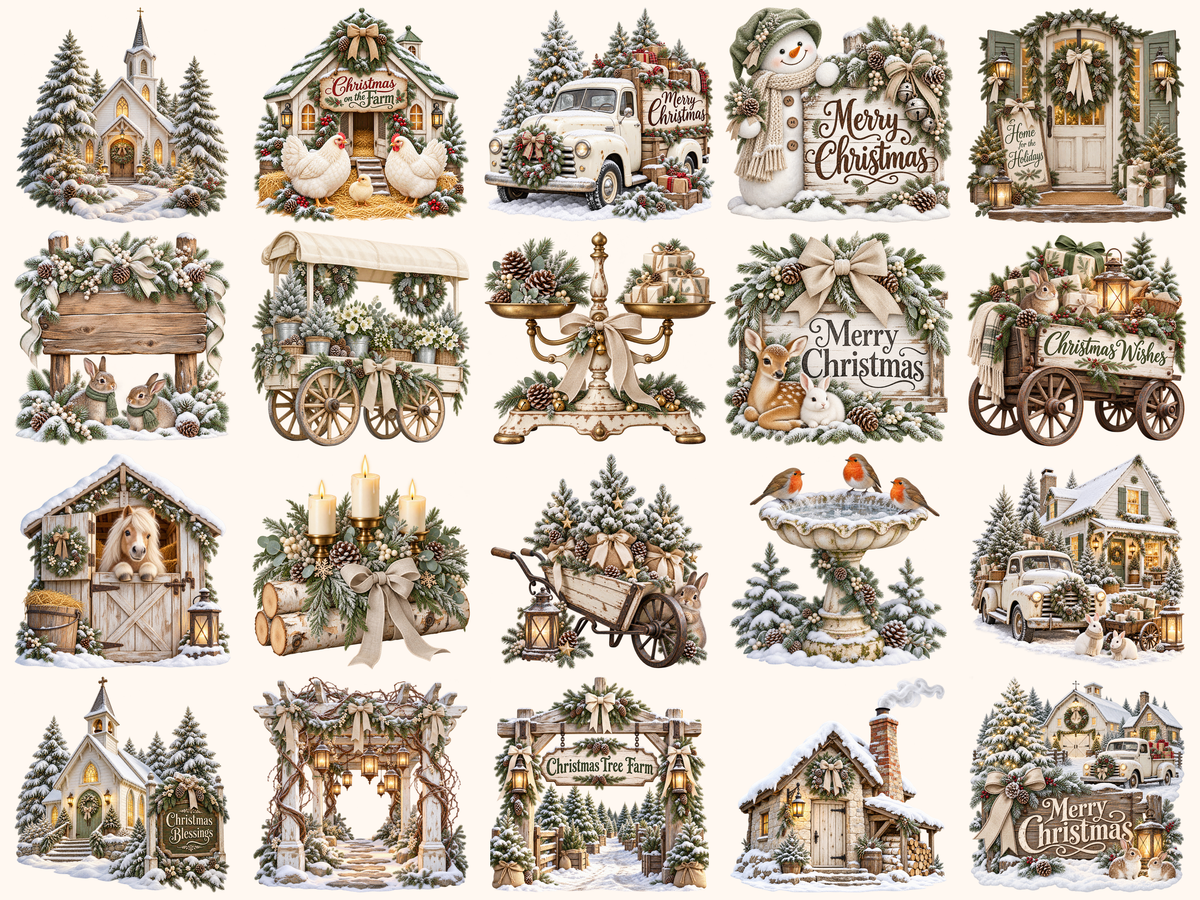 White Rustic Christmas Clipart — preview grid 2