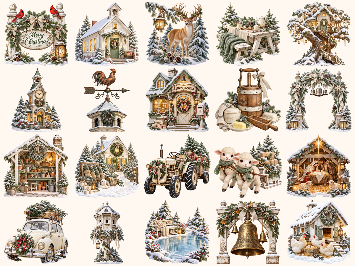White Rustic Christmas Clipart — preview grid 4