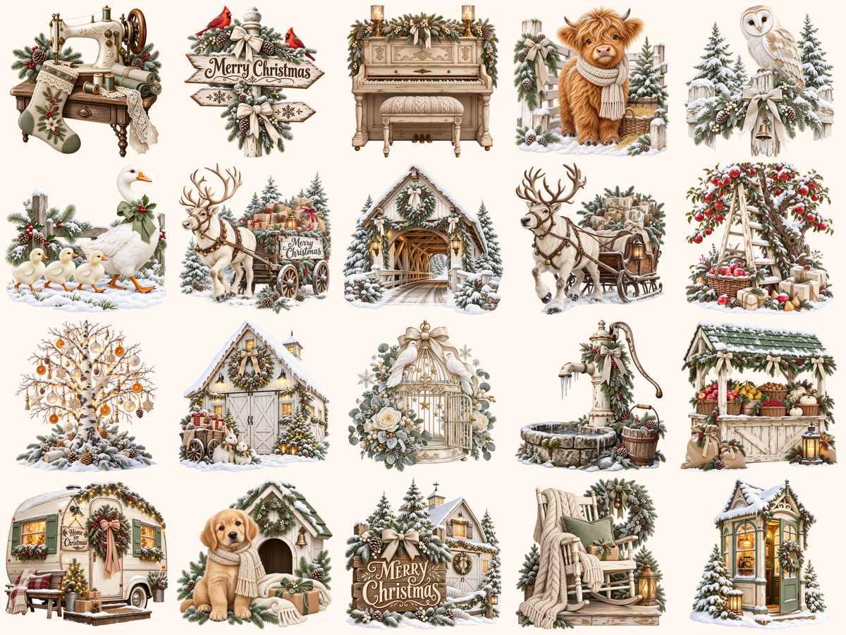 White Rustic Christmas Clipart — preview grid 5
