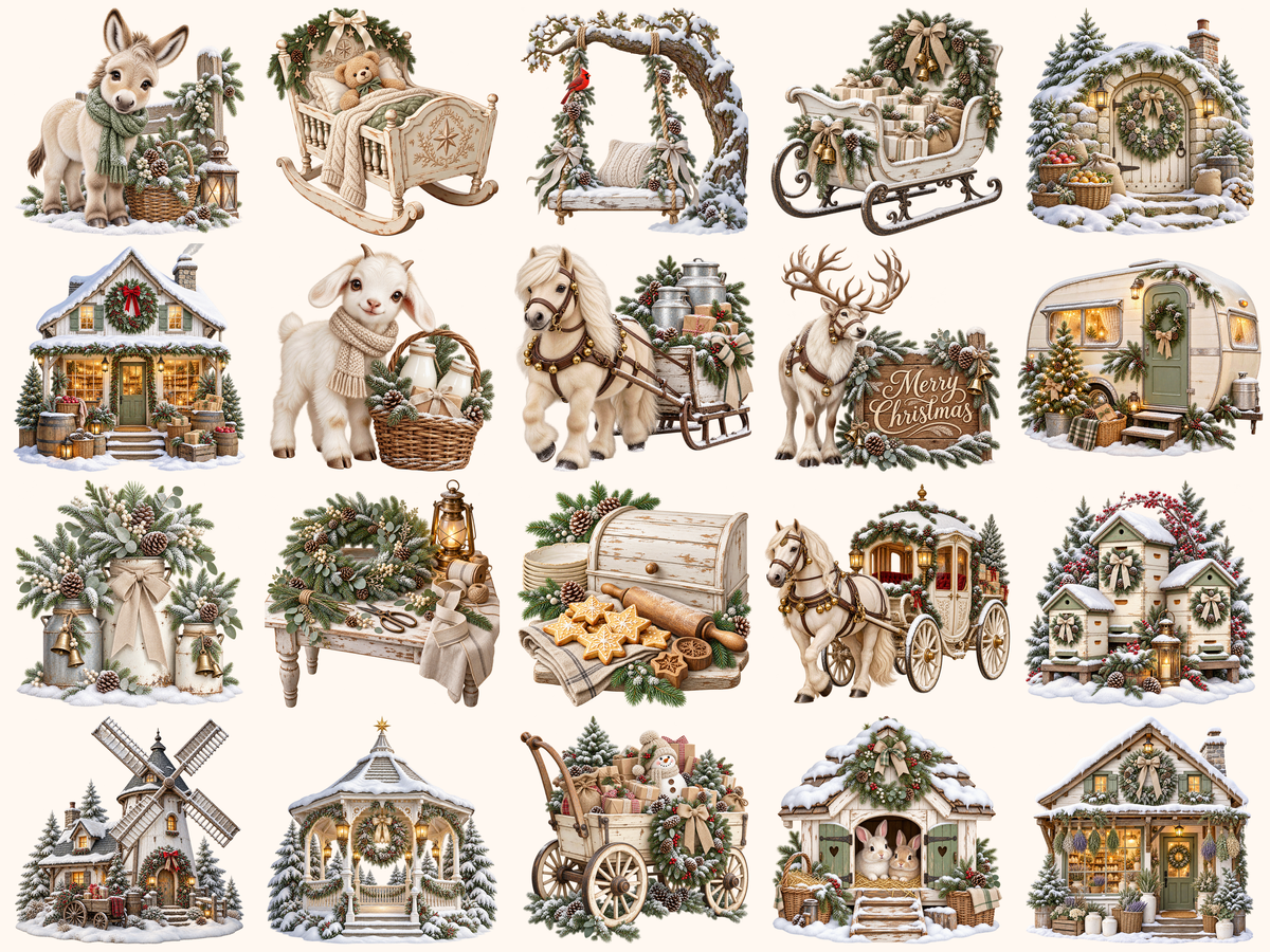 White Rustic Christmas Clipart — preview grid 6