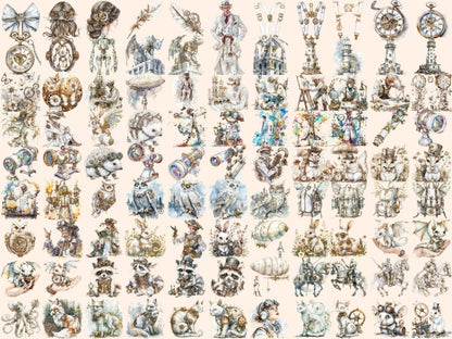 White Steampunk Watercolor Clipart ivory clipart - Wonders Artist
