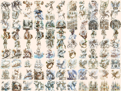 White Steampunk Watercolor Clipart ivory clipart - Wonders Artist