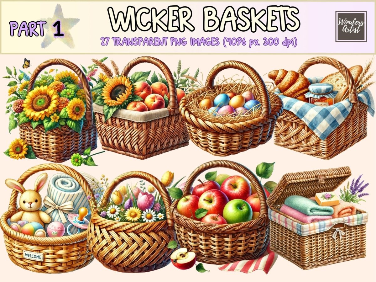 Wicker Baskets Clipart basket art basket clipart basket graphics - WondersArtist