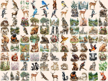 Wild Woodland Watercolor Clipart Forest Animals - Wonders Artist
