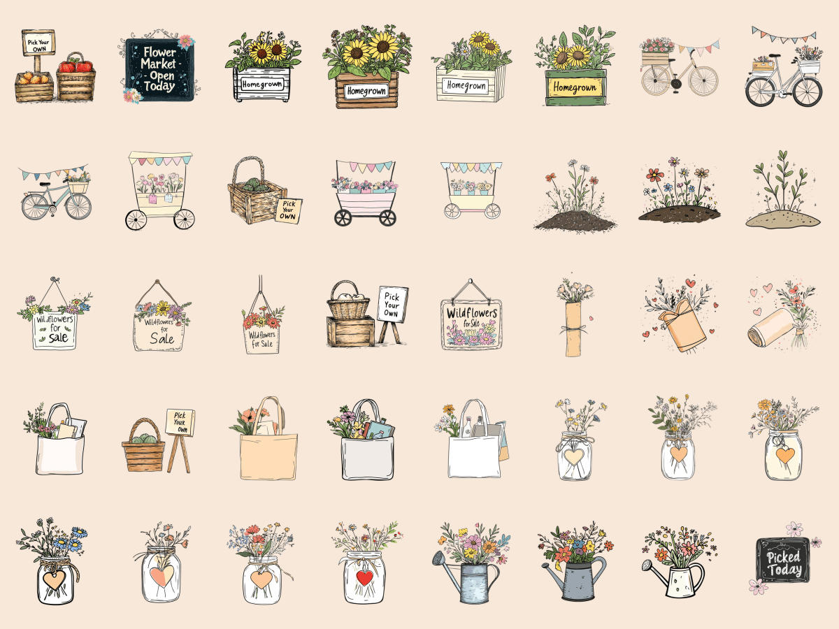 Wildflower Market Cardmaking Clipart All Bundles Cardmaking Clipart - WondersArtist