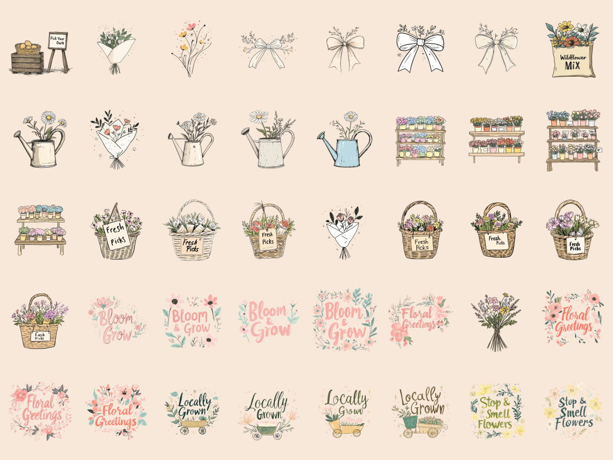 Wildflower Market Cardmaking Clipart All Bundles Cardmaking Clipart - WondersArtist