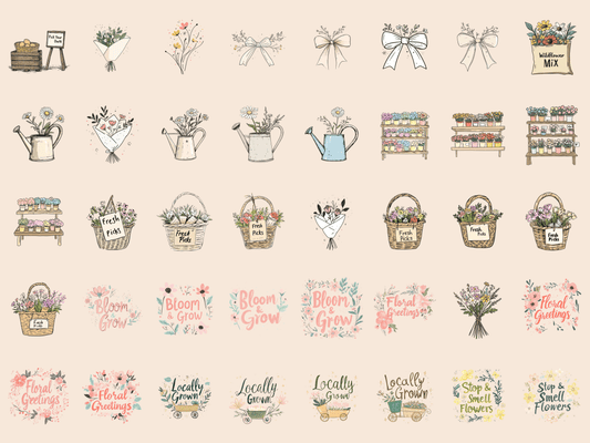 Wildflower Market Cardmaking Clipart