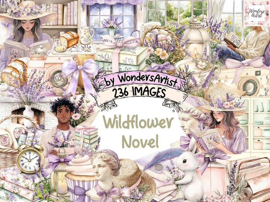 Wildflower Novel Watercolor Clipart - High - Quality Instant Digital Download for Creative Projects