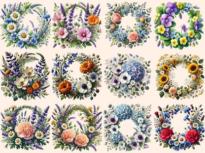 Wildflower Wreaths (P1) Clipart boho wreath clipart - Wonders Artist