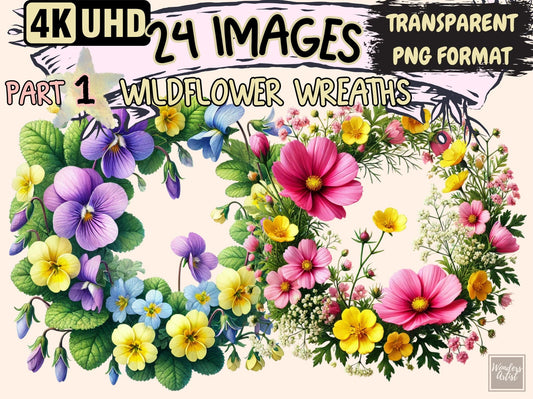 Wildflower Wreaths (P1) Clipart - High - Quality Instant Digital Download for Creative Projects