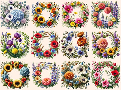 Wildflower Wreaths (P1) Clipart boho wreath clipart - Wonders Artist