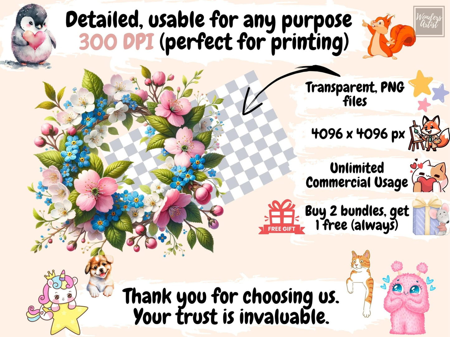 Wildflower Wreaths (P2) Clipart - High - Quality Instant Digital Download for Creative Projects