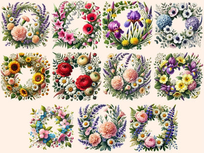 Wildflower Wreaths (P2) Clipart boho wreath clipart - Wonders Artist