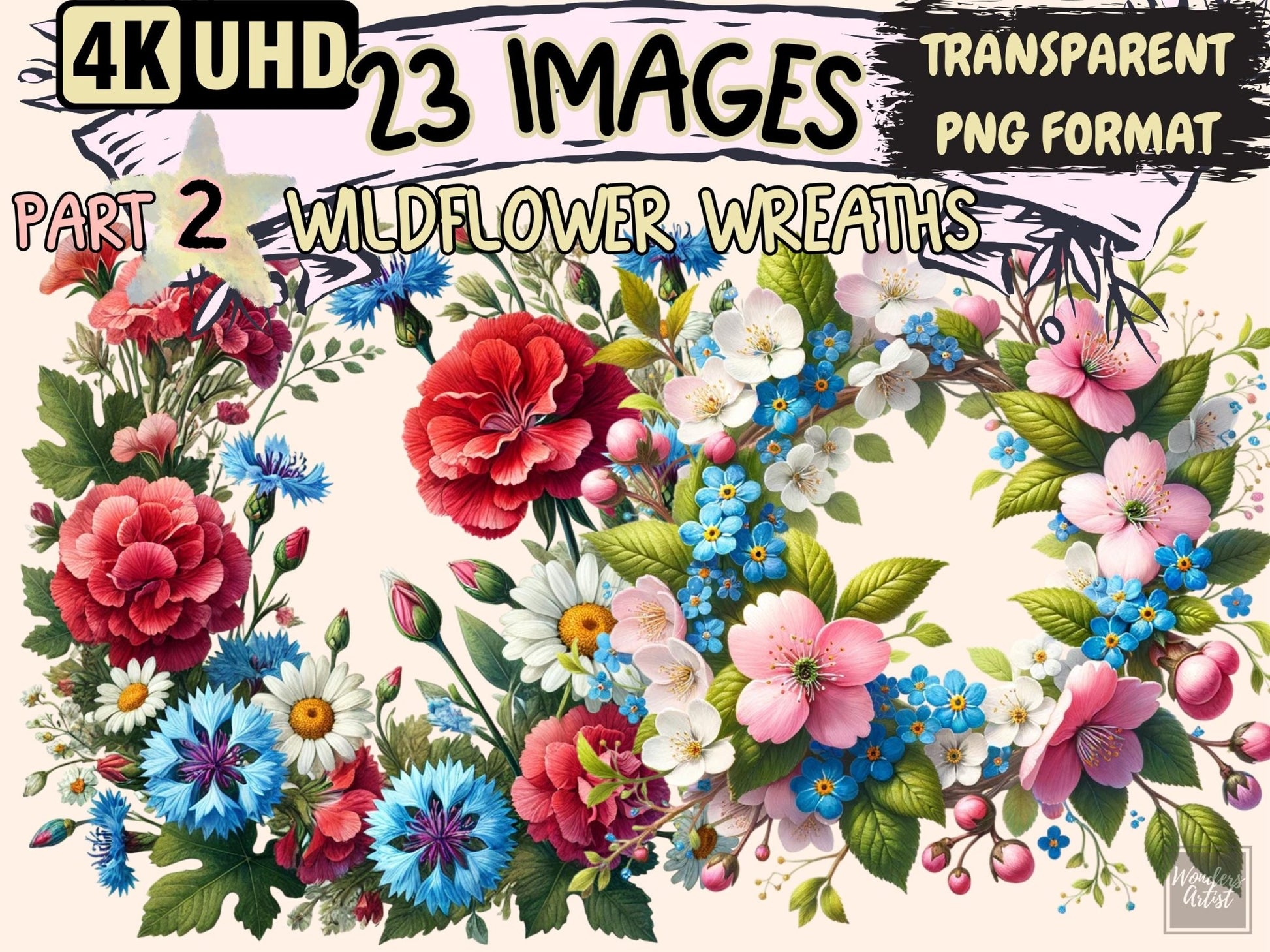 Wildflower Wreaths (P2) Clipart - High - Quality Instant Digital Download for Creative Projects