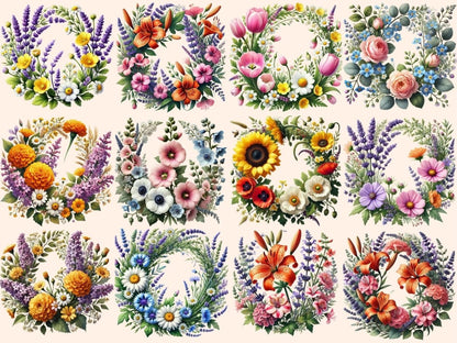 Wildflower Wreaths (P3) Clipart boho wreath clipart - Wonders Artist