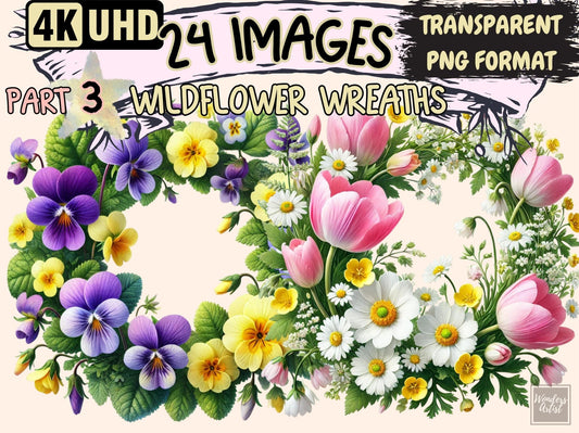 Wildflower Wreaths (P3) Clipart - High - Quality Instant Digital Download for Creative Projects