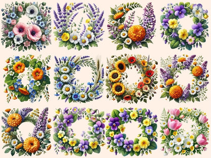Wildflower Wreaths (P3) Clipart boho wreath clipart - Wonders Artist