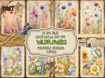 Wildflowers Journal Pages (P2) - High - Quality Instant Digital Download for Creative Projects