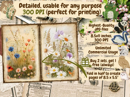 Wildflowers Journal Pages (P2) Botanical Pages - Wonders Artist