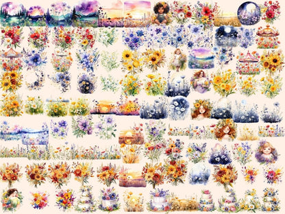 Wildflowers Watercolor Clipart beautiful flower png - Wonders Artist