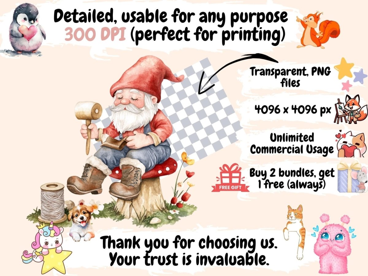 Wildwood Gnomes Watercolor Clipart cute gnome clipart fantasy gnome png forest gnome png - WondersArtist