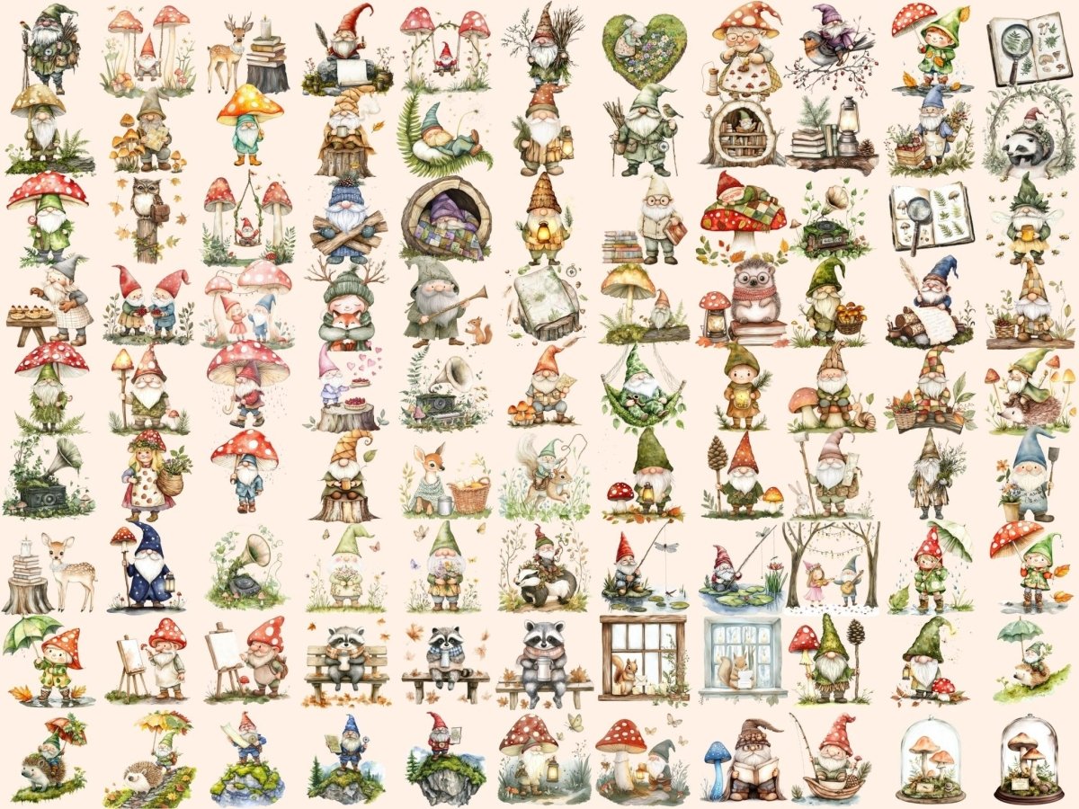 Wildwood Gnomes Watercolor Clipart cute gnome clipart fantasy gnome png forest gnome png - WondersArtist