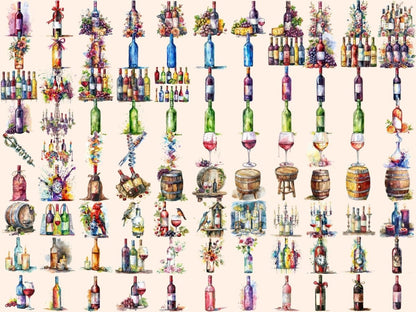 Wine Bottles Watercolor Clipart Bottles PNG - Wonders Artist