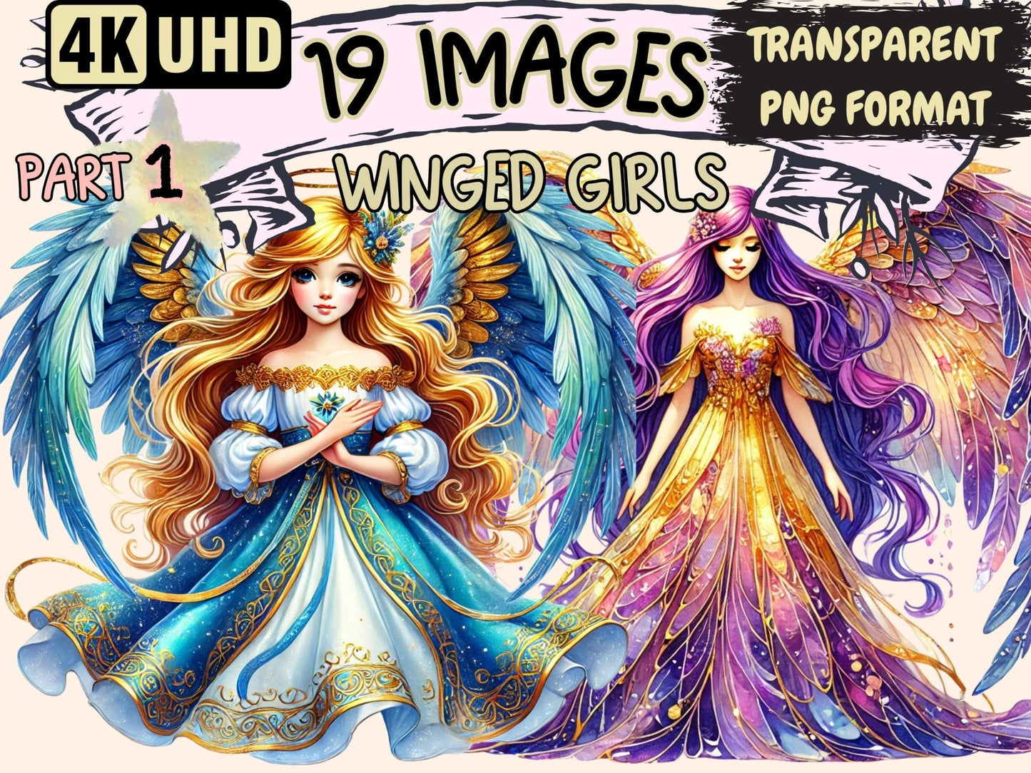 Winged Girls Clipart - High - Quality Instant Digital Download for Creative Projects