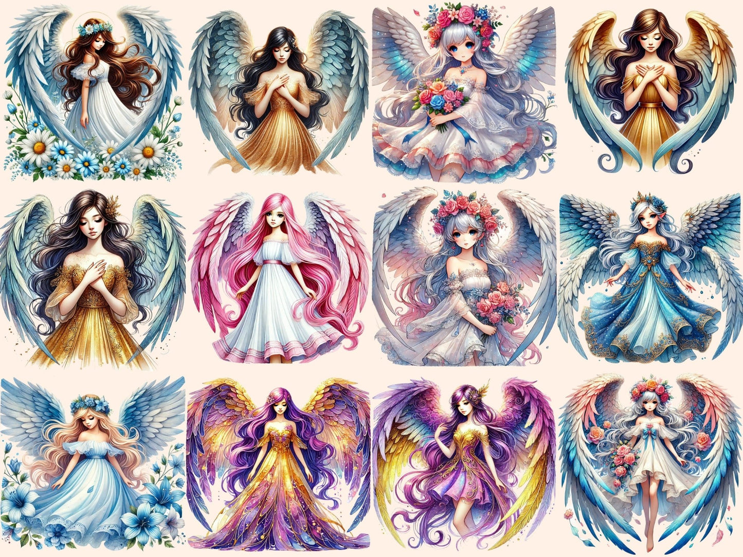 Winged Girls Clipart - High - Quality Instant Digital Download for Creative Projects