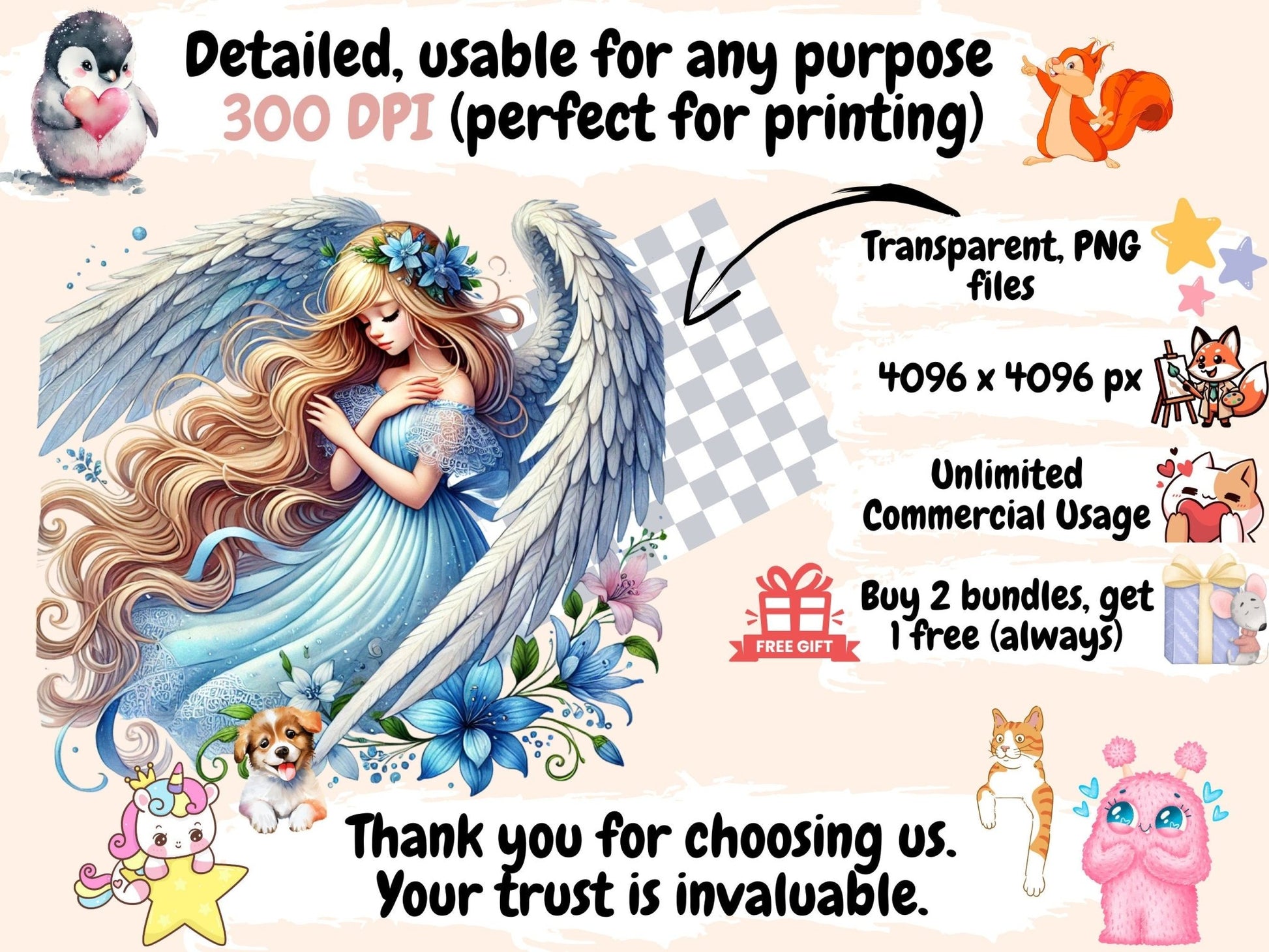 Winged Girls Clipart - High - Quality Instant Digital Download for Creative Projects