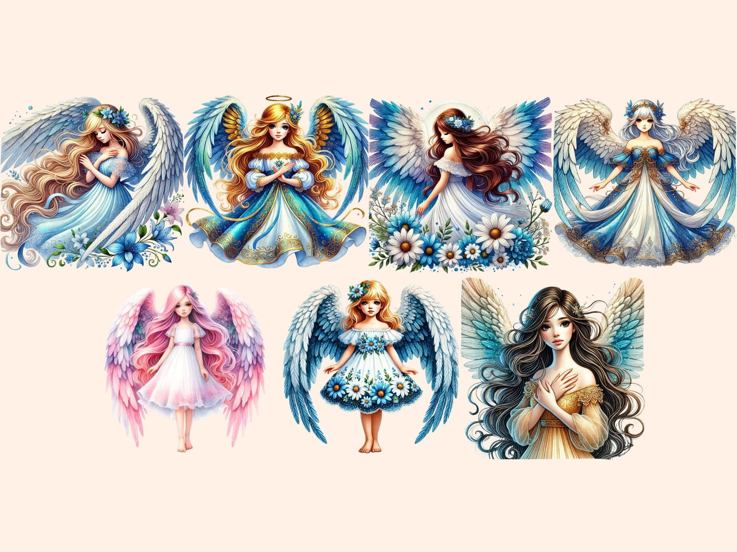 Winged Girls Clipart - High - Quality Instant Digital Download for Creative Projects