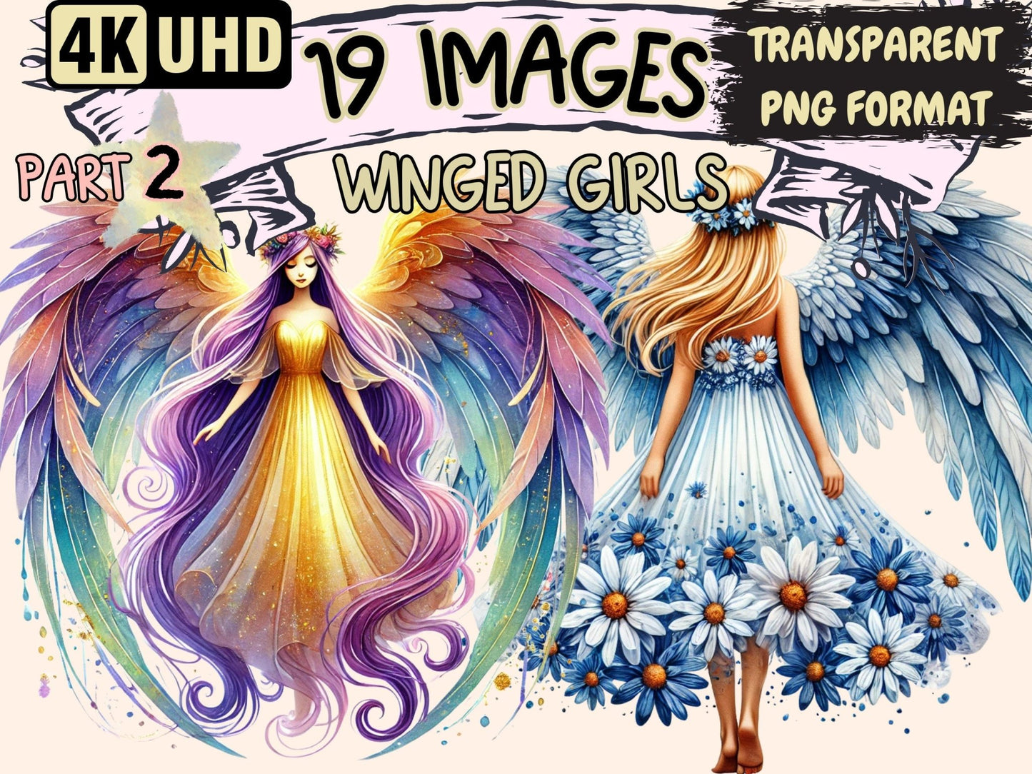 Winged Girls (P2) Clipart - High - Quality Instant Digital Download for Creative Projects