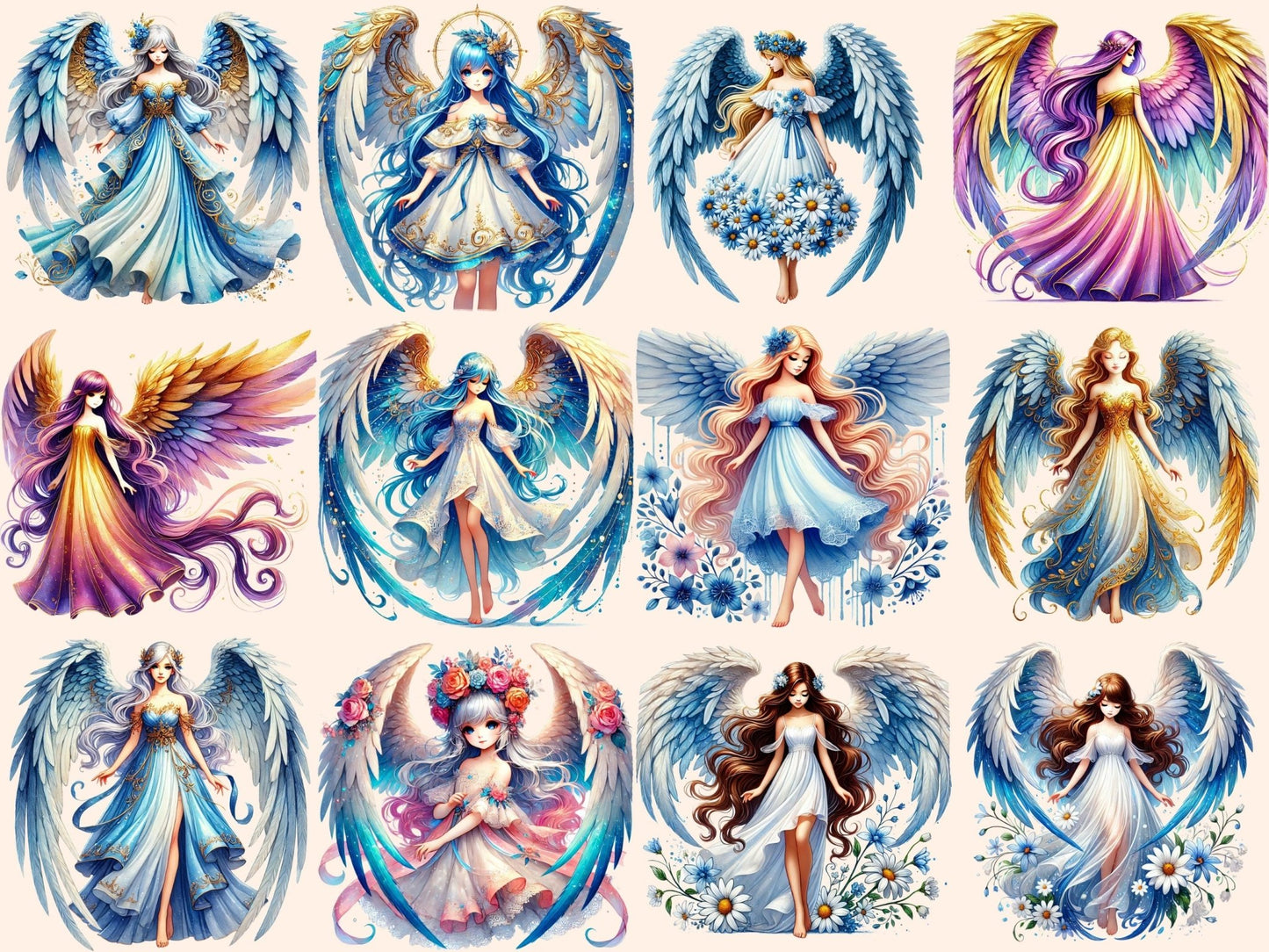 Winged Girls (P2) Clipart - High - Quality Instant Digital Download for Creative Projects