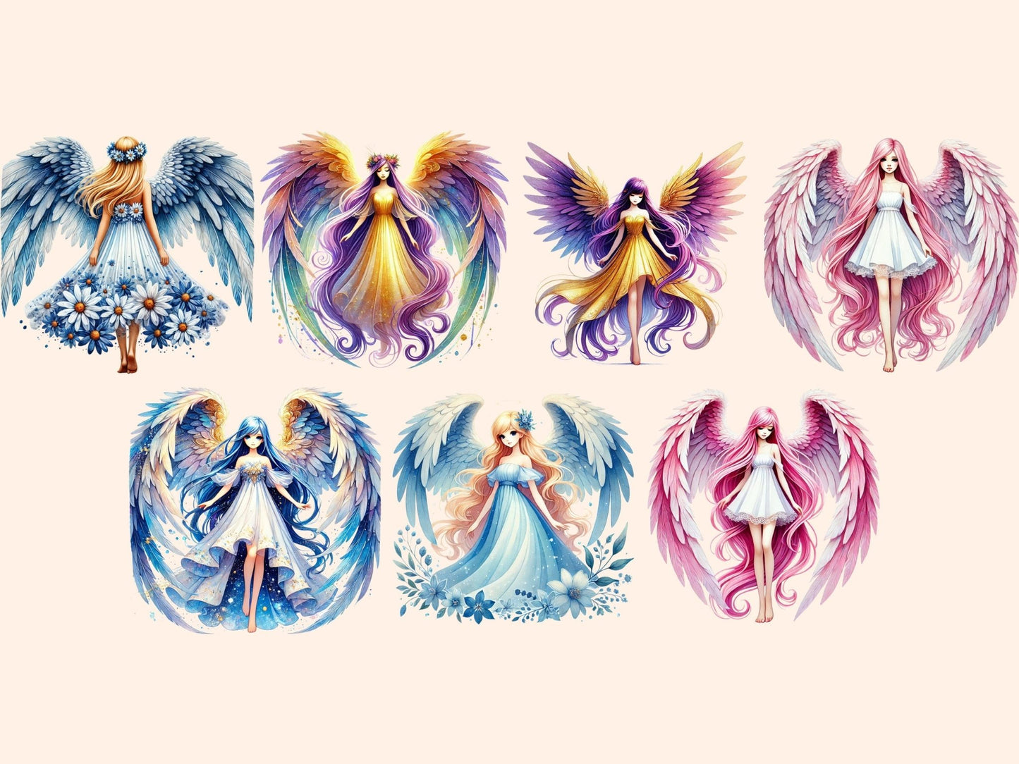 Winged Girls (P2) Clipart - High - Quality Instant Digital Download for Creative Projects