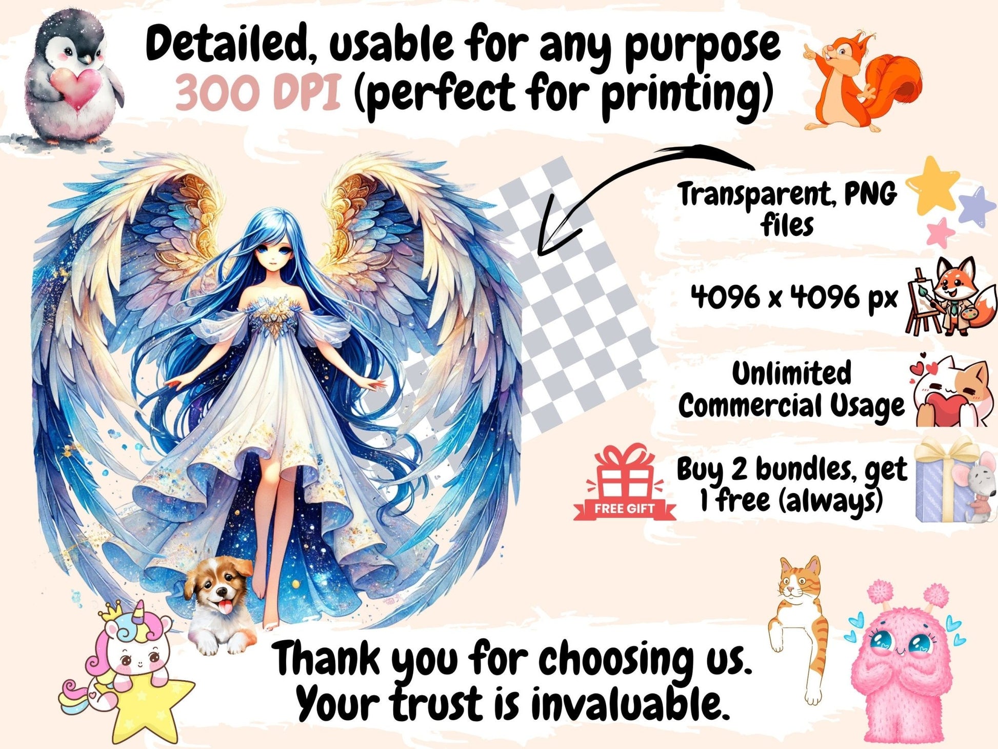 Winged Girls (P2) Clipart - High - Quality Instant Digital Download for Creative Projects