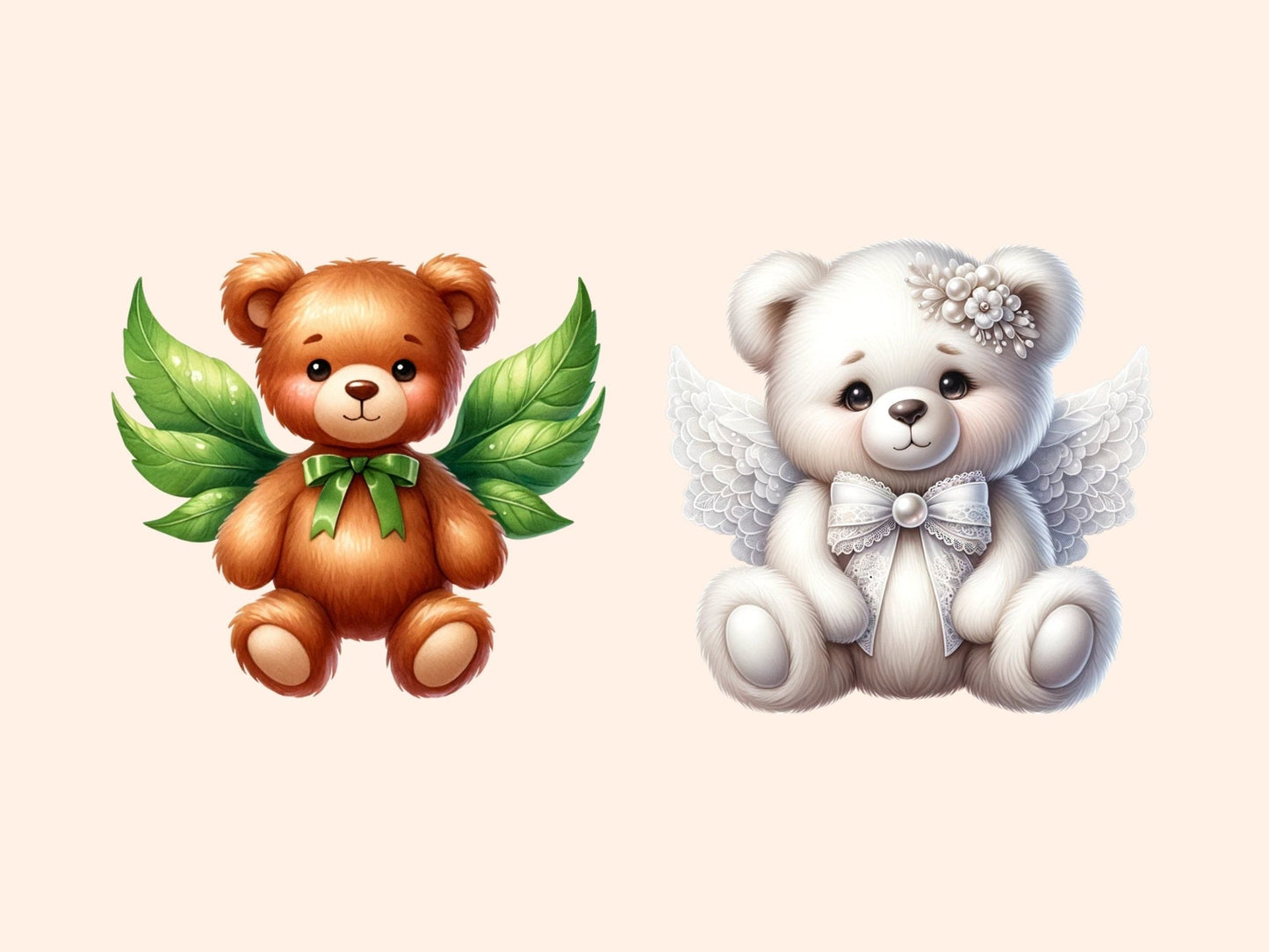 Winged Teddy Bears Clipart - High - Quality Instant Digital Download for Creative Projects